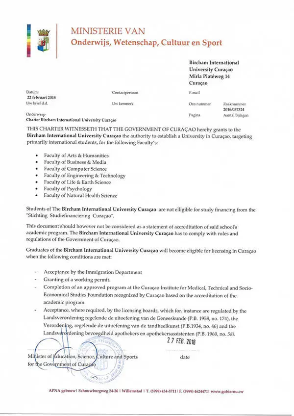 Bircham University EU Curaçao Ministry of Education (Netherlands) Bircham University EU Curaçao Ministry of Education (Netherlands)